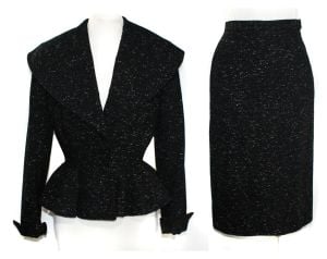 Lilli Ann Suit - New Look 1940s 50s Black & White Nip Waisted Jacket and Skirt Set - Waist 24.5 - Fashionconservatory.com
