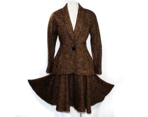 Fleck Suit by Hanae Mori - 80s 90s Tailored Jacket & Full Skirt - Copper Brown Black Wool - Fashionconservatory.com