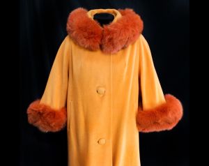 Lilli Ann Coat - 50s 60s Tangerine Orange French Wool & Fox Fur Trim - Posh Medium Size - Fashionconservatory.com