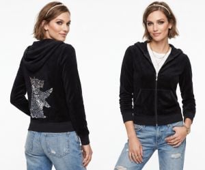 Y2K Black Terry Jacket w Sequin Dog Terrier on Back | S/M