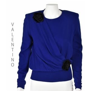 VALENTINO Vintage Royal Blue Wool Knit Blouson Sweater SIZE IT40 US Small