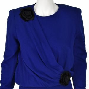 VALENTINO Vintage Royal Blue Wool Knit Blouson Sweater SIZE IT40 US Small - Fashionconservatory.com