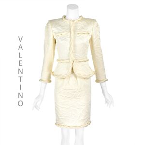 VALENTINO Vintage Ivory Quilted Silk Skirt Suit - Matching Black Vest - SZ2 XS