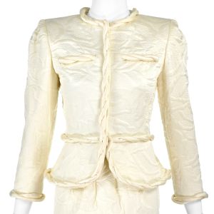 VALENTINO Vintage Ivory Quilted Silk Skirt Suit - Matching Black Vest - SZ2 XS - Fashionconservatory.com