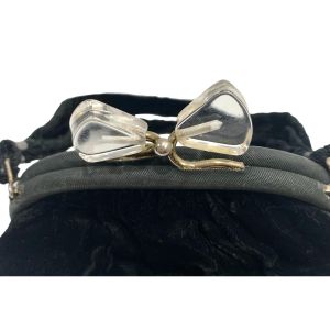50s 60s Small Black Velvet Evening Bag w Lucite Bow Clasp  - Fashionconservatory.com