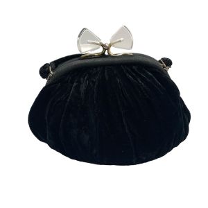 50s 60s Small Black Velvet Evening Bag w Lucite Bow Clasp 