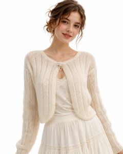Vintage 80s Cream Mohair Shrug Cardigan Pearl Rosette