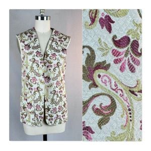 Vintage 60s Quilted Tapestry Style Long Vest by John Meyer, Sz 14