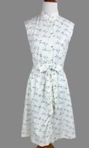 Vintage 80s Novelty Print Dress by Vested Gentress, Blue Birds, Sz 6