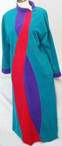 Vanity Fair Teal Fleece Housecoat Robe Women M Zip Long Sleeves Pockets