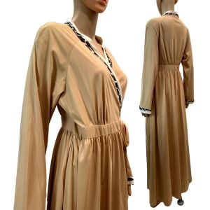 70s Leopard Trim Nylon Robe Dressing Gown - Fashionconservatory.com