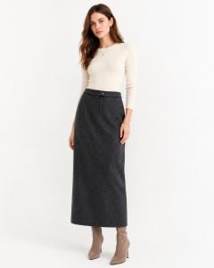 90s Charcoal Wool Ankle Length Pencil Skirt 10P Lined Minimalist Maxi