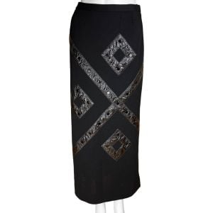 Vintage 1970s Long Skirt Via Appia Roma Geometric Black Inset 26” Waist