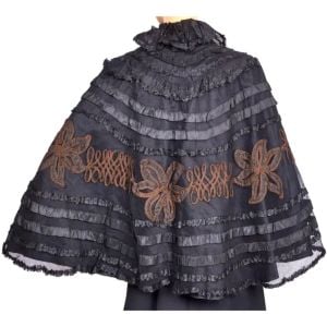 Antique Victorian Mourning Cape Black Silk on Net Mantelet or Capelet - Fashionconservatory.com