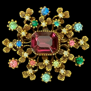 Vintage Floral Cluster Brooch – Purple Faux Stone, Midcentury 1950s–70s