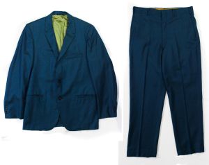 1960s Men's Teal Suit - Turquoise Blue Glen Plaid Jacket & Pant - Swingin 60s Rat Pack - Chest 42