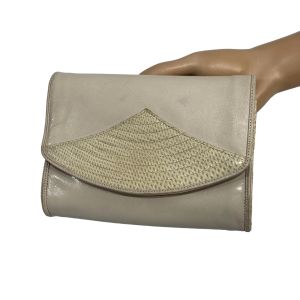 80s Cream Leather & Snakeskin Mini Shoulder Bag Clutch