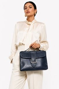 1970s Pierre Balmain Blue Leather Top Handle Satchel with Silver Hardware