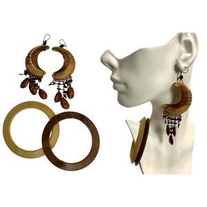 Large Bohemian Wood & Seed Drop Earrings and 2 Bangle Bracelets  - Fashionconservatory.com