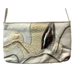 1980s White and Silver Leather Patchwork Shoulder Bag