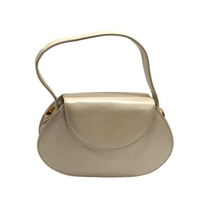 80s Pearl White Structured Leather Bag w Top Handle - Fashionconservatory.com