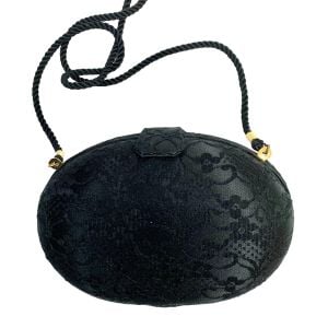 80s Black Lace Clamshell Evening / Shoulder Bag 