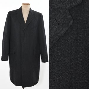 1950s Charcoal Black Check Wool Overcoat