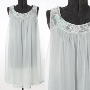 1960s Pale Green Sheer Sleeveless Babydoll Nightgown