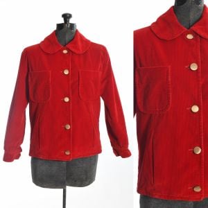 1950s Red Corduroy Fleece Lined Casual Cold Weather Coat