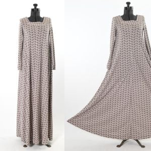 Taupe White Abstract Print Bohemian Tent Maxi Dress