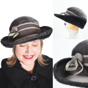 60s Gray Plush Fur Felt Wide Brim Schiaparelli Hat