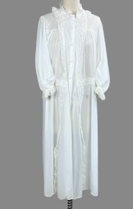 Vintage 60s White Nylon and Lace Robe, Peignoir by Rogers, Sz Medium