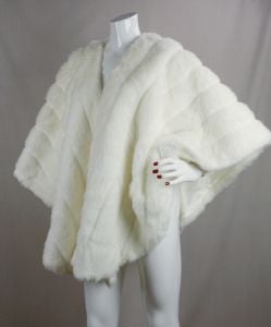 Vintage 90s White Faux Fur Stole, Evening Wrap by Oleg Cassini