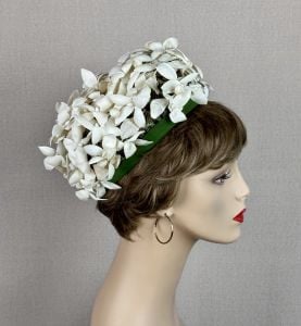 60s White Flower Petal Pillbox Hat