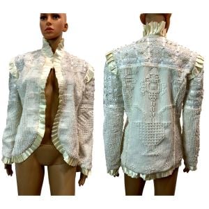 80s Ivory Chenille Romantic Jacket w Pearls and Lace