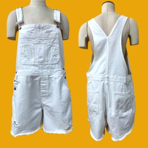 90s Distressed White Denim Overall Shorts