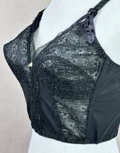 Vintage Black Lace Long Line Wonder Bra with Diagonal Slash, Sz 36C - Fashionconservatory.com