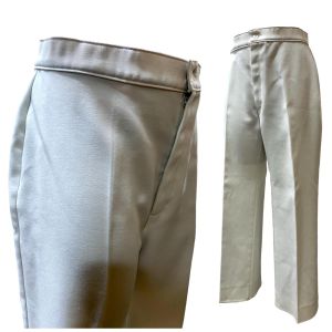 70s White High Waist Polyester Flare Pants | W 32