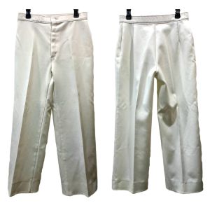 70s White High Waist Polyester Flare Pants | W 32 - Fashionconservatory.com