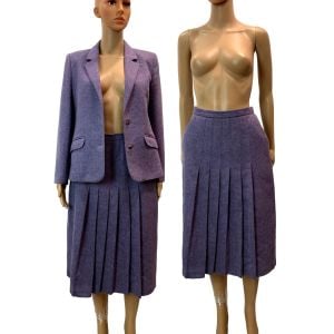 70s 80s Purple Herringbone Midi Skirt & Blazer Suit | W 27'' - Fashionconservatory.com
