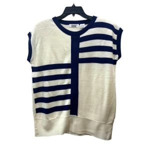 80s Chic White & Navy Blue Sleeveless Sweater Vest Tunic | Oversized S