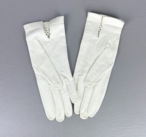 White G.F. Granata Ladies Kid Leather Gloves Roma Size 6 Deadstock - Fashionconservatory.com