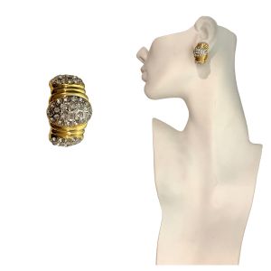 90s Gold & Rhinestone Clip Earrings and X Slider Pendant Set - Fashionconservatory.com