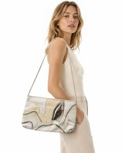 1980s White and Silver Leather Patchwork Shoulder Bag - Fashionconservatory.com