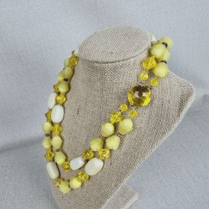 Vintage 50s Demi Parure Yellow Lucite Necklace and Clip On Earrings, Made in West Germany, Married S - Fashionconservatory.com