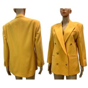 80s 90s Goldenrod Yellow Wool Blazer with Gold Buttons 