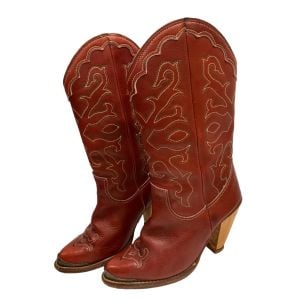 70s Oxblood Embroidered Cowboy Boots w Heels 