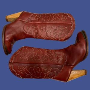 70s Oxblood Embroidered Cowboy Boots w Heels  - Fashionconservatory.com