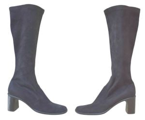 2000s Franco Sarte Black Stretch Suede Knee High Boots, Size 7.5