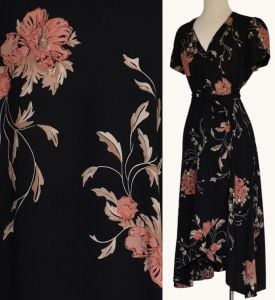 1970s Malibu Media Floral Print Rayon Wrap Dress, Size XS to S